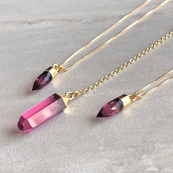 Oxblood Crystal 14k Gold Lariat Necklace - Picture 3 of 6